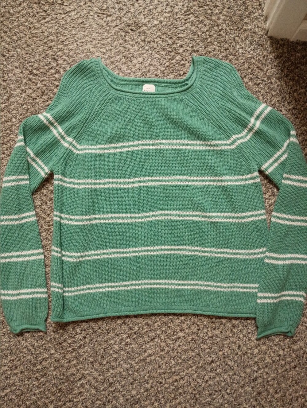 Green and White Striped Scoop Neck Sweater New Without Tags